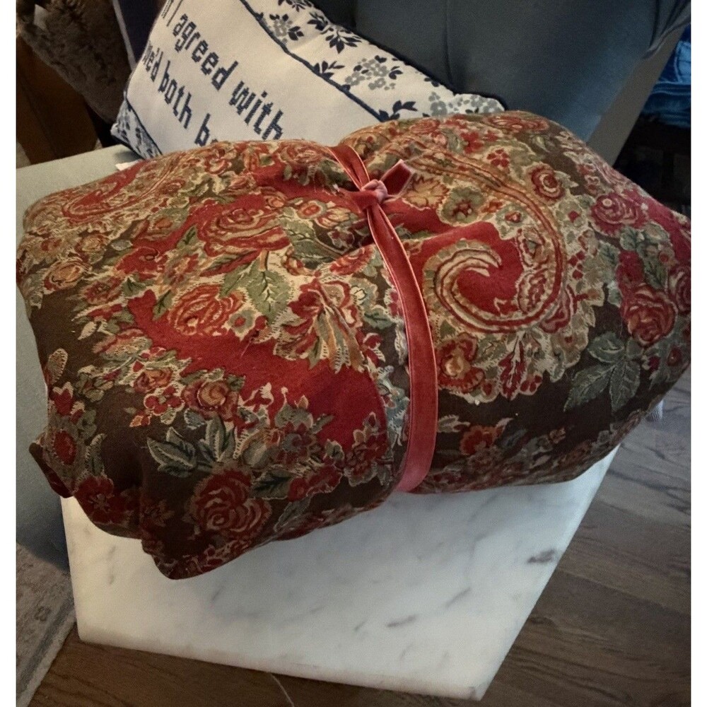 Pottery Barn Duvet Cover Bedding Carrie Paisley Brown Red Linen Full / Queen HTF